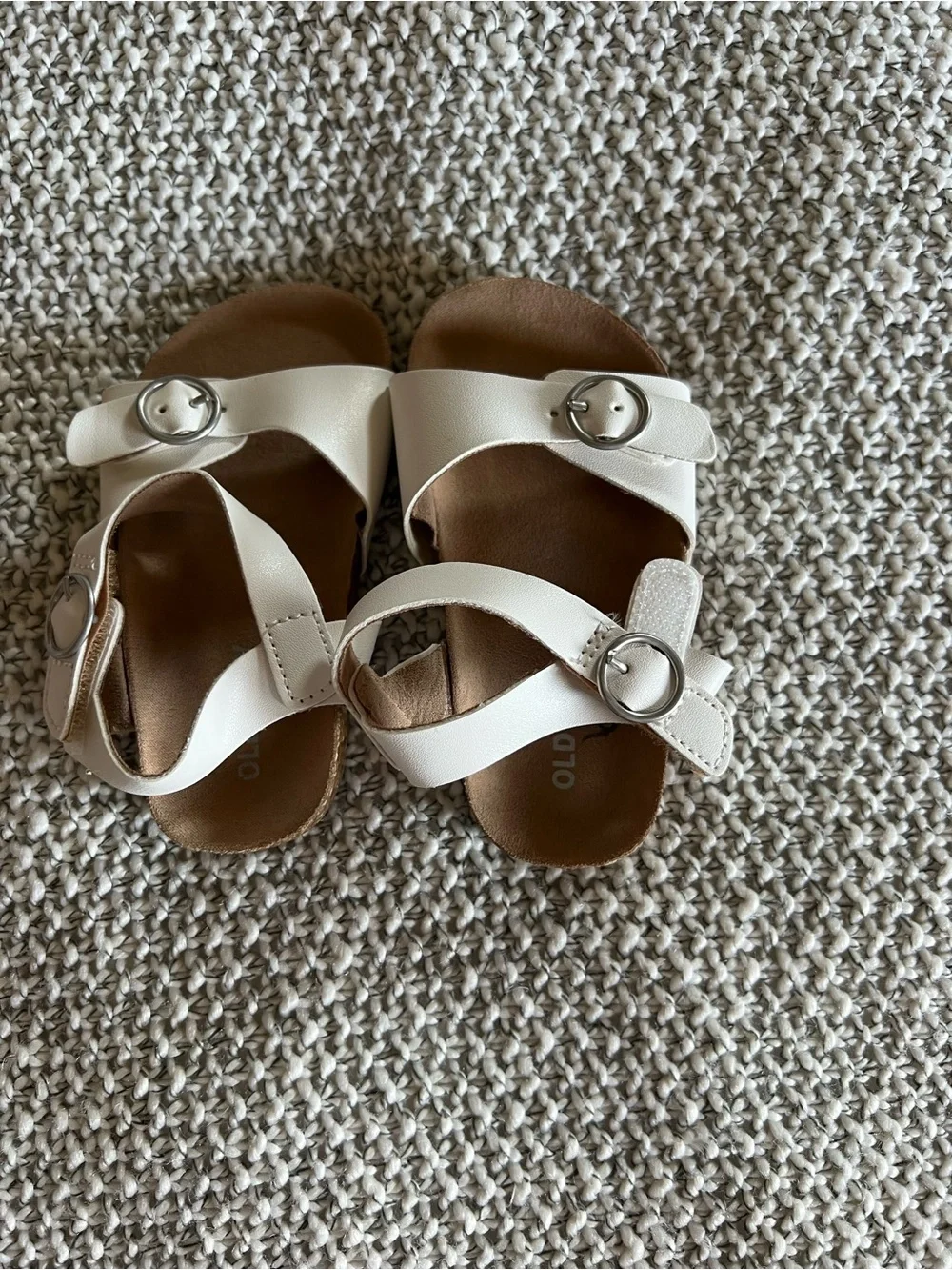 Old Navy White Sandals with Pink Buckles